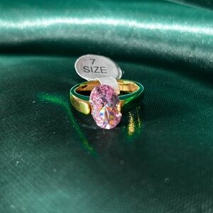 Elegant Stainless Steel Gold Ring with Pink Gem